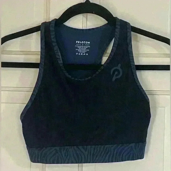 Peloton Cadent High Neck Racerback Bra Size Small Animal Print Black/Blue Gym - Picture 7 of 7